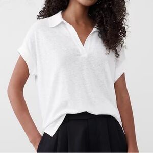 Banana Republic White Short Sleeve Johnny Collar Top NWT